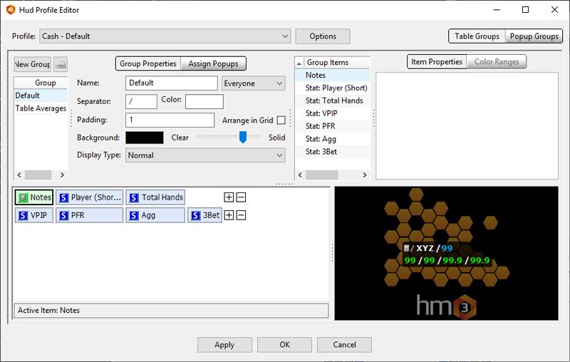 HM3 HUD Editor user interface