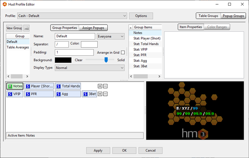 Profile editor. The HUD Editor. Редактор профиля. HUD profile. Party Poker 4 окна статистика hm2.