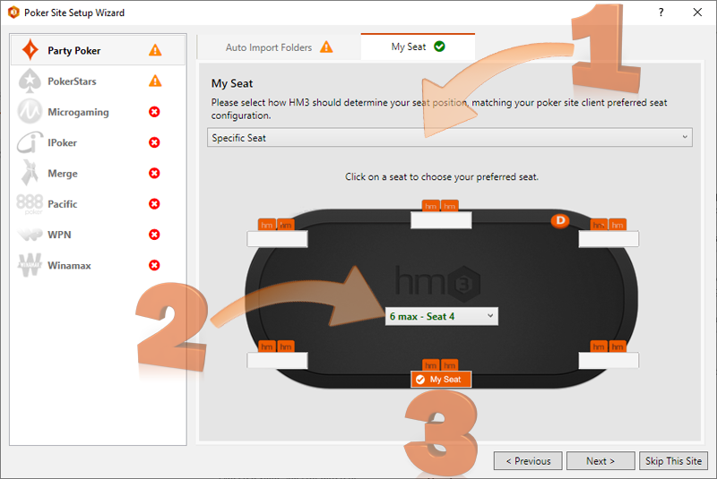 Setup poker site preferred seating for Holdem Manager 3.