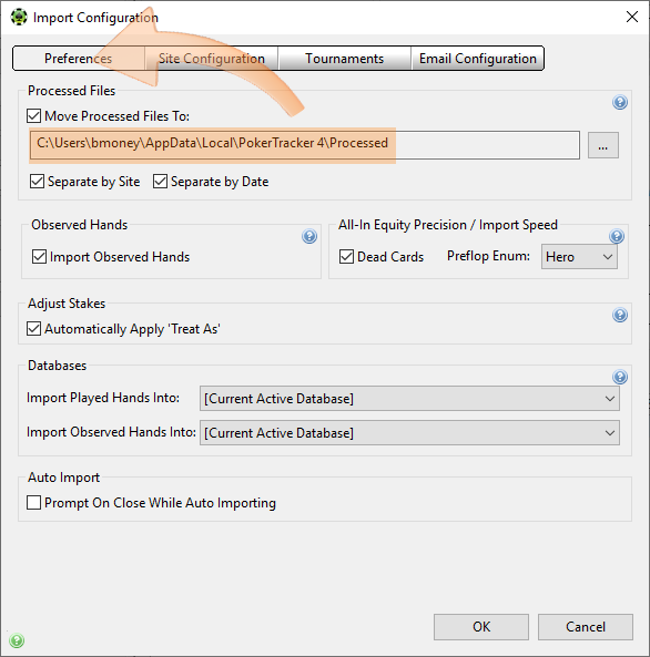 Poker Tracker import configuration